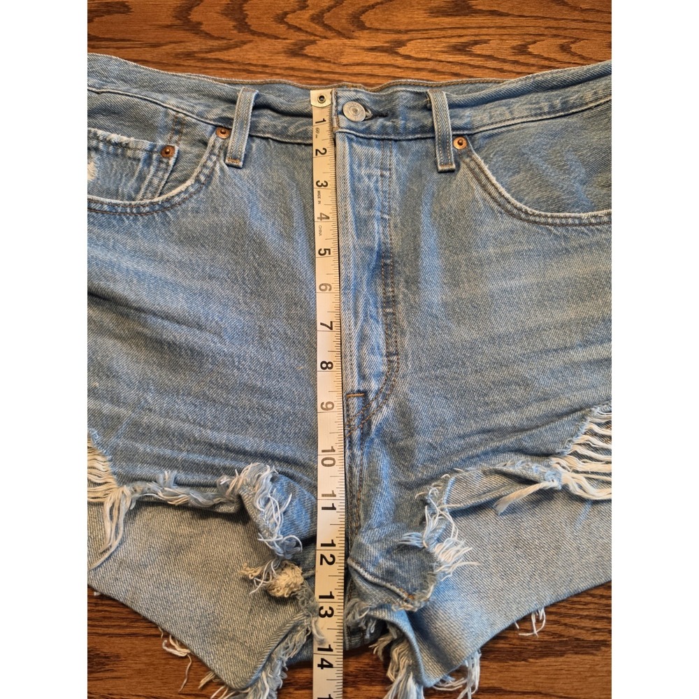Levi's 501 Cut Off Denim Shorts Womens W31 High Rise Button Fly Distressed Blue - Picture 6 of 13